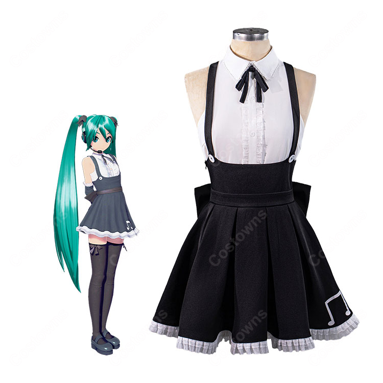 初音ミク ゴシックミク コスプレ衣装 ゴシックVer. フルセット モノトーン サスペンダースカート イベント 撮影-1