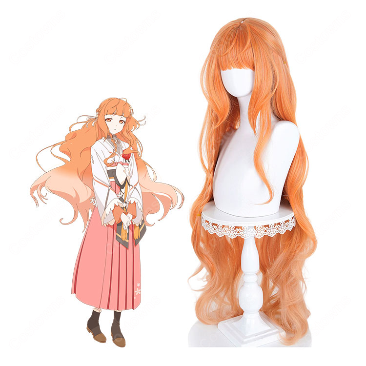春夏秋冬代行者 春の舞 花葉雛菊 コスプレウィッグ オレンジ ロングウェーブ 三つ編み 耐熱-1