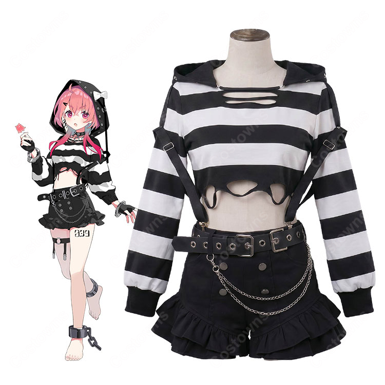 にじさんじ 笹木咲 セルメイツ 囚人番号 039 コスプレ衣装 囚人服風 ステージ服 イベント 仮装-1