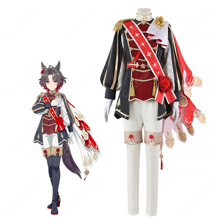 ウマ娘 プリティーダービー ローズキングダム 勝負服 コスプレ衣装 薔薇モチーフのマント付き イベント撮影向け-1