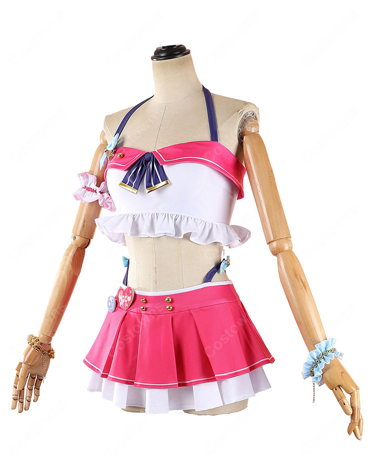 ラブライブ！School idol project 矢澤にこ 水着Ver. コスプレ衣装 ピンクのアイドル風セット-2