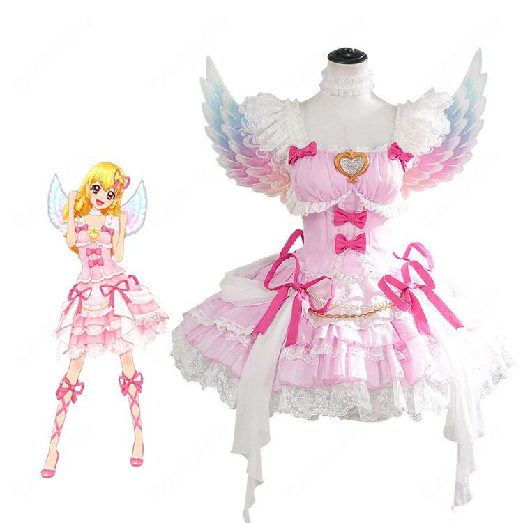 アイカツ！ 星宮いちご オーロラキスコーデ コスプレ衣装 羽付きピンクドレス イベント撮影向け-1