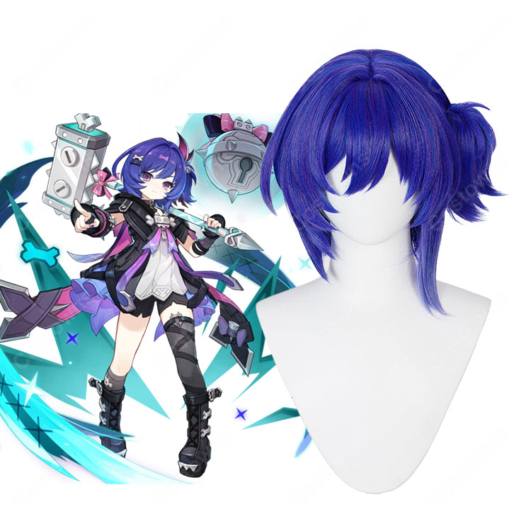 原神 プルーネ コスプレウィッグ 青紫のショートボブ ウィッグネット付き キャラクター再現・イベント撮影向け-1