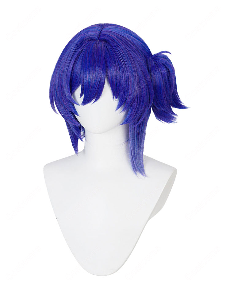原神 プルーネ コスプレウィッグ 青紫のショートボブ ウィッグネット付き キャラクター再現・イベント撮影向け-3