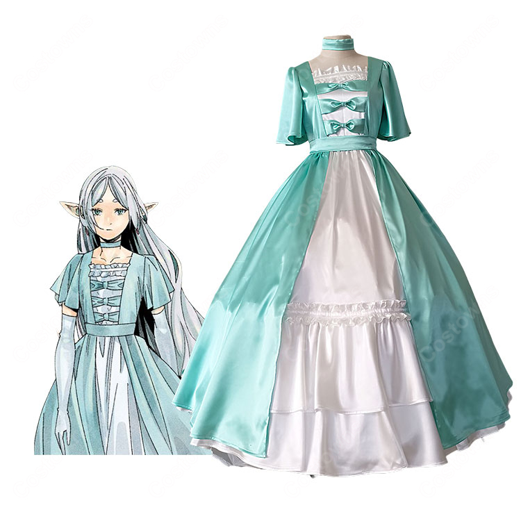 葬送のフリーレン フリーレン ドレスVer. コスプレ衣装 ミントグリーンロングドレス パニエ付き-1