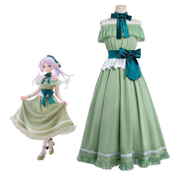 葬送のフリーレン フリーレン ドレスver. コスプレ衣装 グリーンロングドレス-1