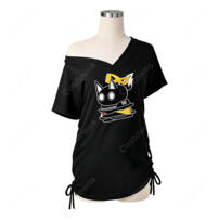 hololive 白上フブキ 新衣装 部屋着Tシャツ コスプレ衣装 黒Vネック カジュアル撮影向け