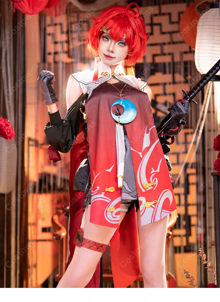 鳴潮 丹瑾 コスプレ衣装 コート・手袋・耳飾り付き 侠客スタイル撮影向け-4