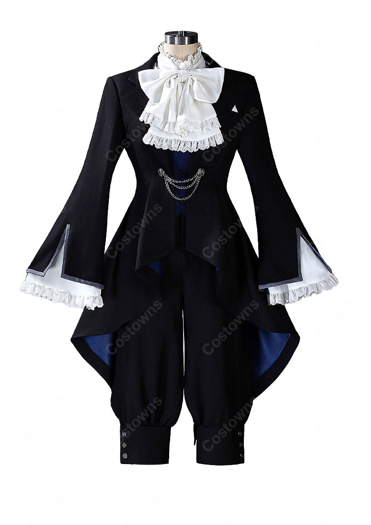 黒執事 シエル・ファントムハイヴ コスプレ衣装 黒ジャケットとフリルシャツのフォーマルセット イベント撮影向け-4