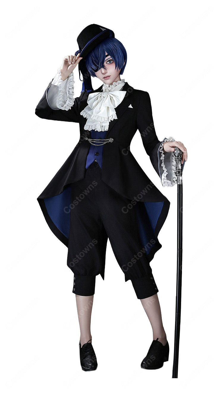 黒執事 シエル・ファントムハイヴ コスプレ衣装 黒ジャケットとフリルシャツのフォーマルセット イベント撮影向け-1