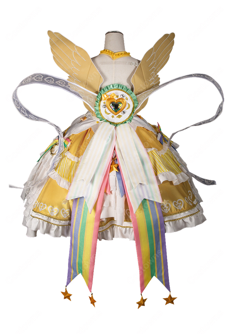 プリパラ 真中らぁら 神ドレスコーデ コスプレ衣装 王冠・羽根付き 豪華ステージ衣装 イベント撮影向け-4