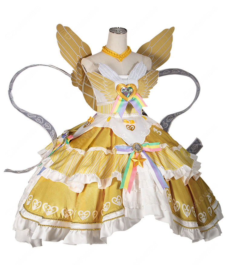 プリパラ 真中らぁら 神ドレスコーデ コスプレ衣装 王冠・羽根付き 豪華ステージ衣装 イベント撮影向け-3