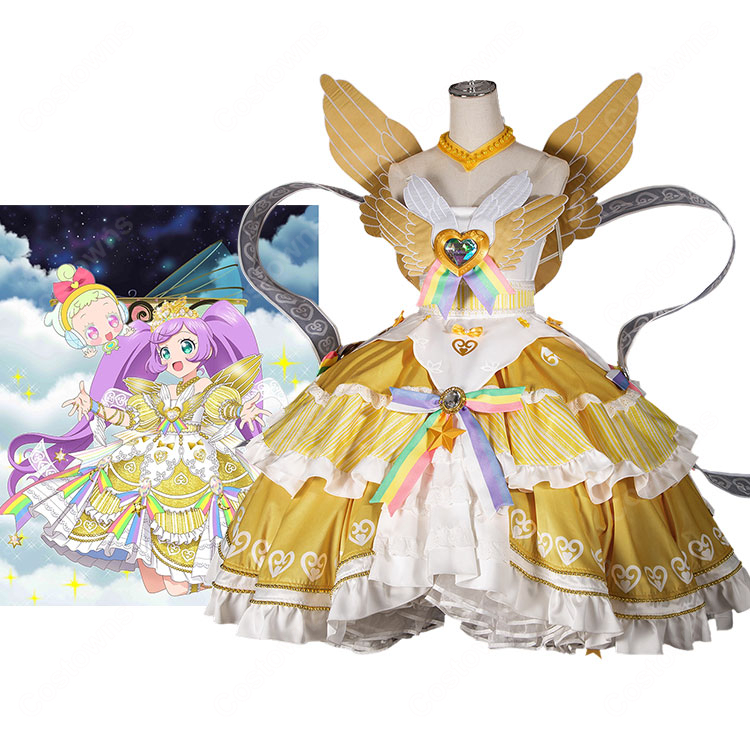 プリパラ 真中らぁら 神ドレスコーデ コスプレ衣装 王冠・羽根付き 豪華ステージ衣装 イベント撮影向け-1