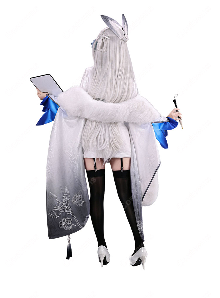 勝利の女神:NIKKE シラツル コスプレ衣装 白×ブルーのファーショール付き デフォルト衣装-3