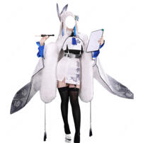 勝利の女神:NIKKE シラツル コスプレ衣装 白×ブルーのファーショール付き デフォルト衣装