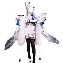 勝利の女神:NIKKE シラツル コスプレ衣装 白×ブルーのファーショール付き デフォルト衣装(勝利の女神:NIKKE コスプレ衣装)