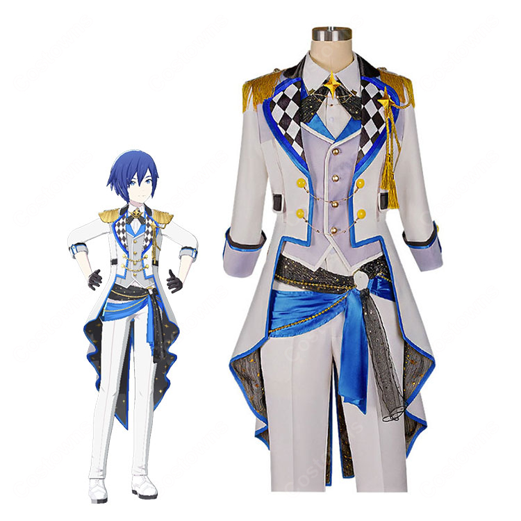 プロジェクトセカイ KAITO アトラクティブコート コスプレ衣装 白×ブルーの華やかコートセット イベント撮影向け-1