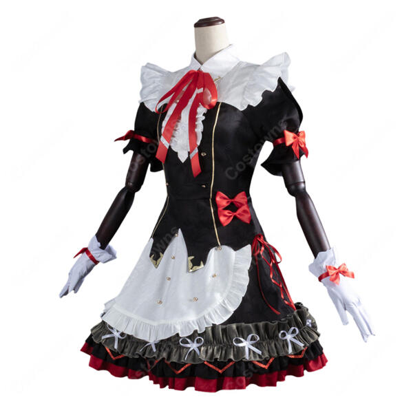 鳴潮 朽葉千咲 墜夢奇境 コスプレ衣装 メイド風フリルセット ブラック×レッド 小物付き イベント撮影向け元の画像