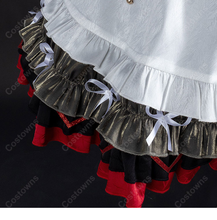鳴潮 朽葉千咲 墜夢奇境 コスプレ衣装 メイド風フリルセット ブラック×レッド 小物付き イベント撮影向け-7