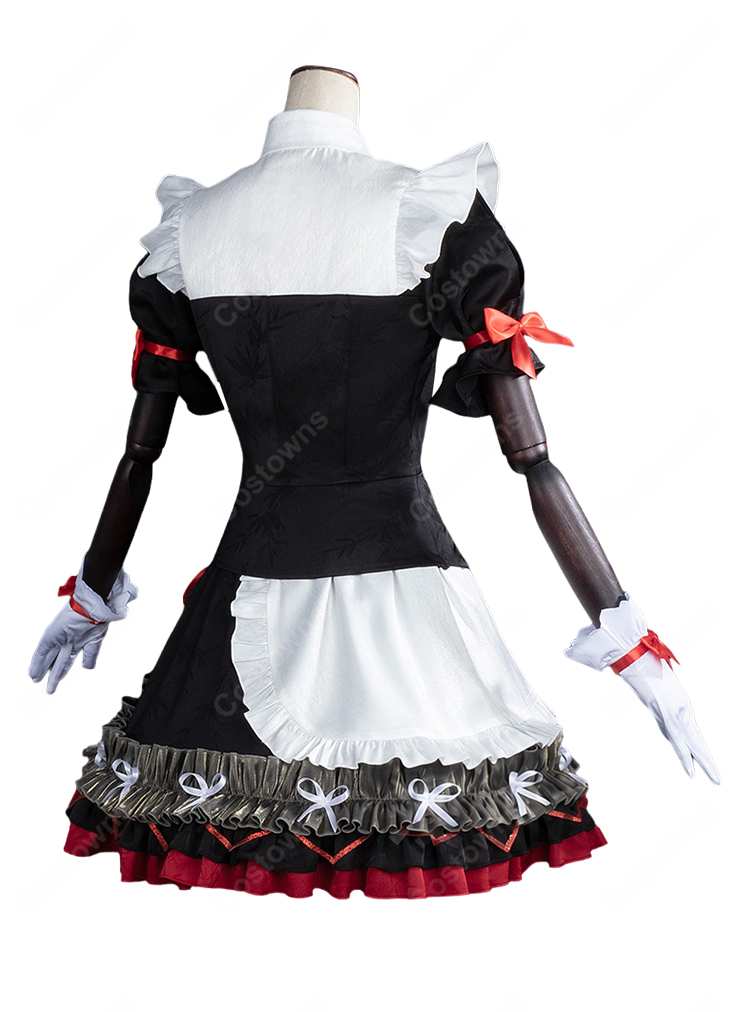 鳴潮 朽葉千咲 墜夢奇境 コスプレ衣装 メイド風フリルセット ブラック×レッド 小物付き イベント撮影向け-3