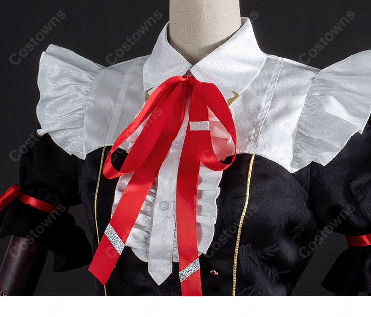 鳴潮 朽葉千咲 墜夢奇境 コスプレ衣装 メイド風フリルセット ブラック×レッド 小物付き イベント撮影向け-4