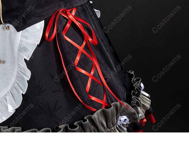 鳴潮 朽葉千咲 墜夢奇境 コスプレ衣装 メイド風フリルセット ブラック×レッド 小物付き イベント撮影向け-8