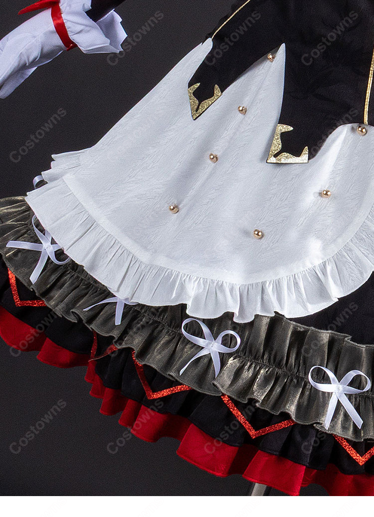 鳴潮 朽葉千咲 墜夢奇境 コスプレ衣装 メイド風フリルセット ブラック×レッド 小物付き イベント撮影向け-6