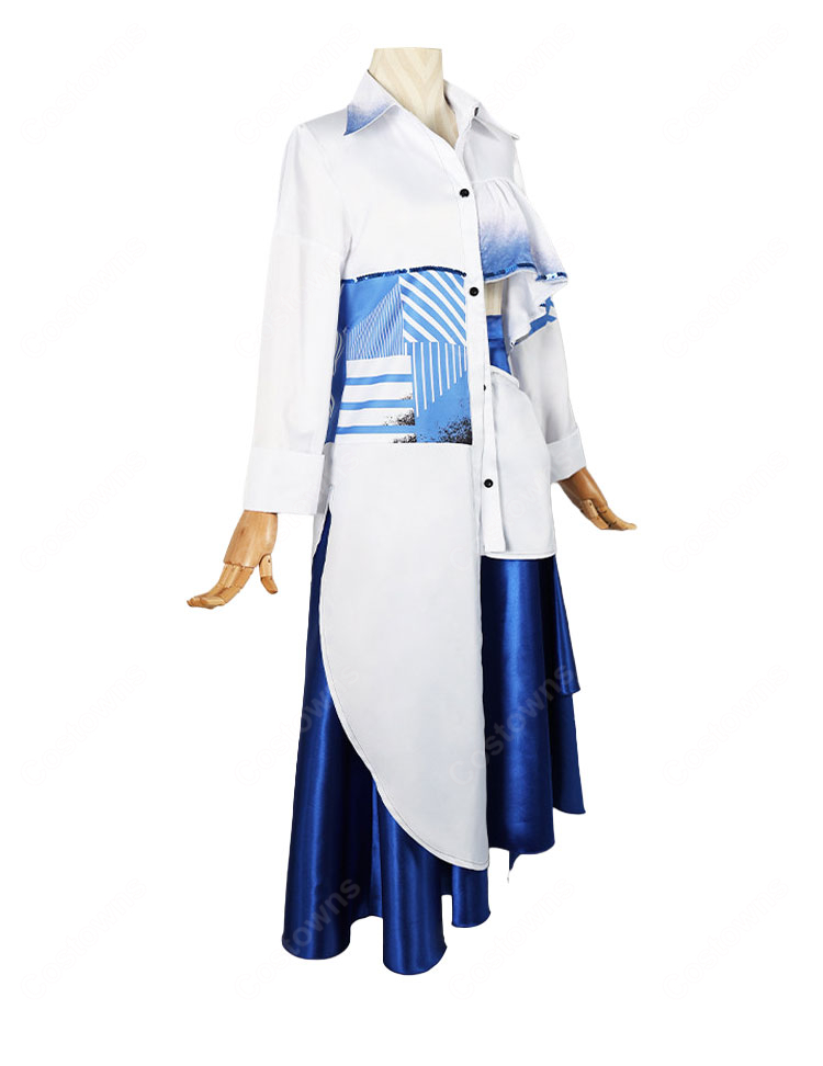 学園アイドルマスター 月村手毬 一体いつから コスプレ衣装 白×ブルー系ステージ衣装 トップス・スカート付き-3