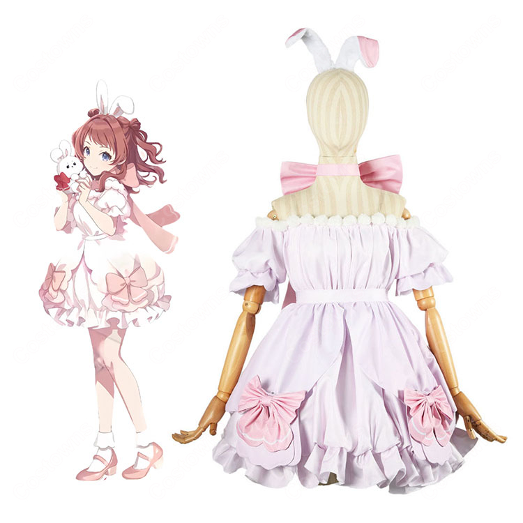 学園アイドルマスター 花海咲季 Lady Rabbit コスプレ衣装 うさ耳付きピンクワンピース-1