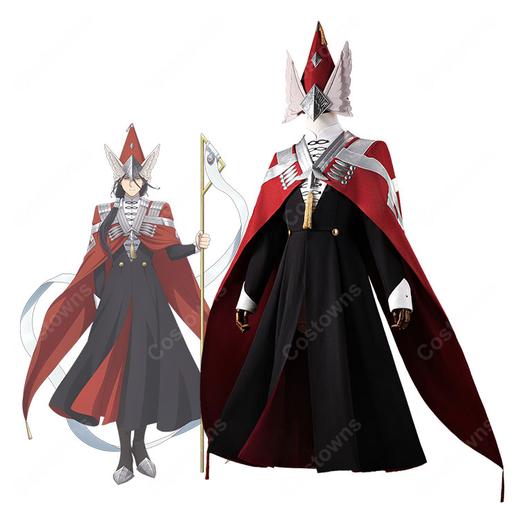 とんがり帽子のアトリエ イースヒース コスプレ衣装 魔警団副団長 赤黒ロングケープ・帽子・小道具付きセット-1