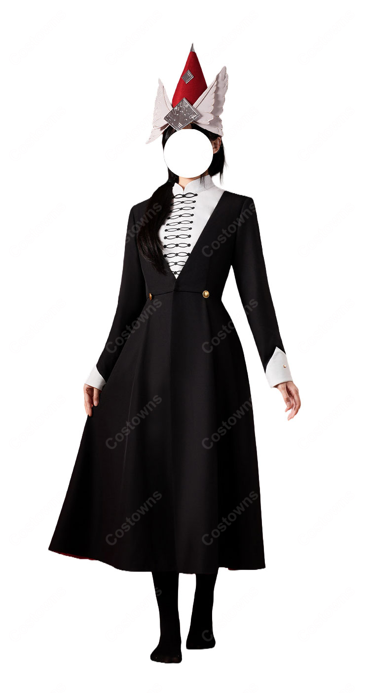 とんがり帽子のアトリエ イースヒース コスプレ衣装 魔警団副団長 赤黒ロングケープ・帽子・小道具付きセット-5