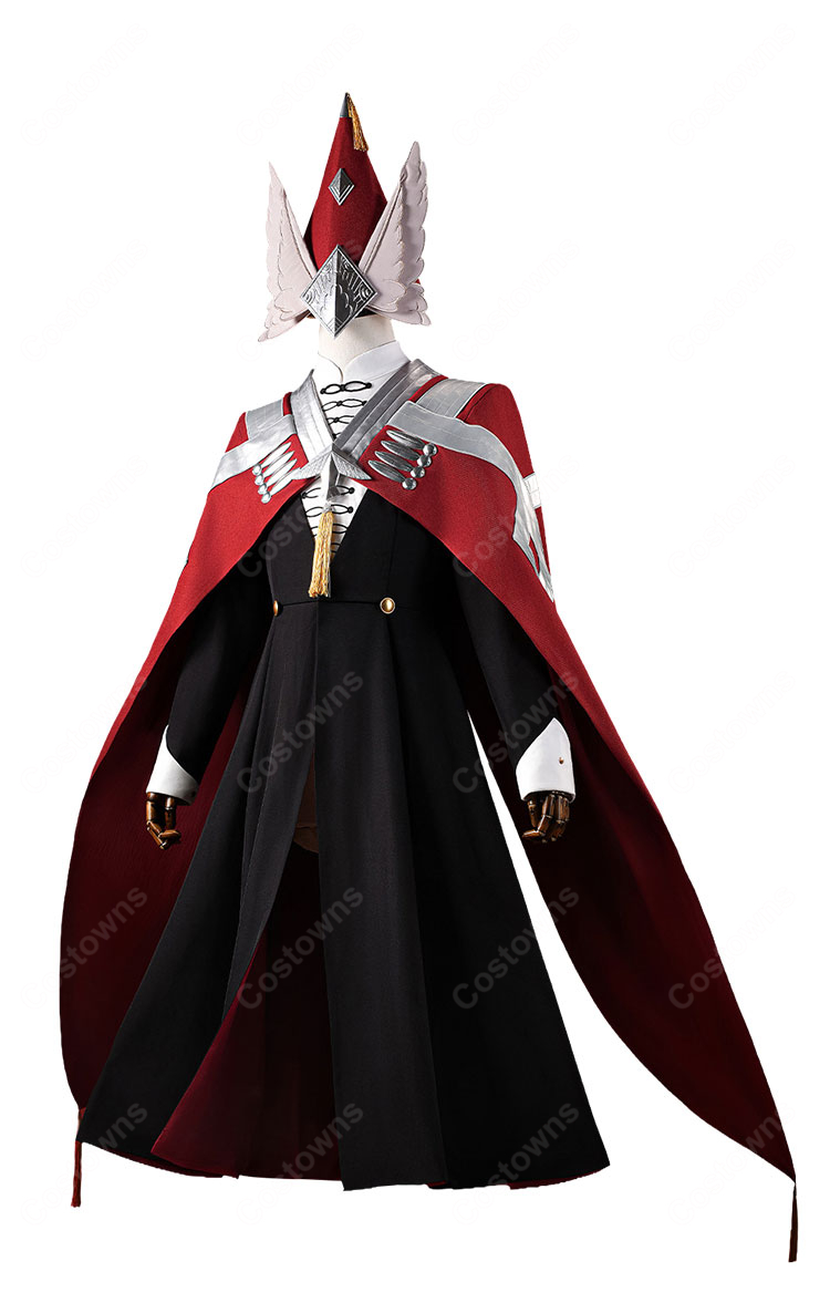 とんがり帽子のアトリエ イースヒース コスプレ衣装 魔警団副団長 赤黒ロングケープ・帽子・小道具付きセット-2