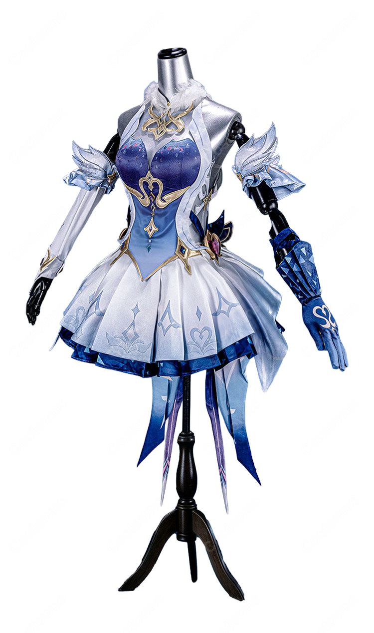 原神 オデット コスプレ衣装 コロレフスキー劇団プリンシパル 青白バレエ風ドレス 髪飾り・手袋・装飾セット-2
