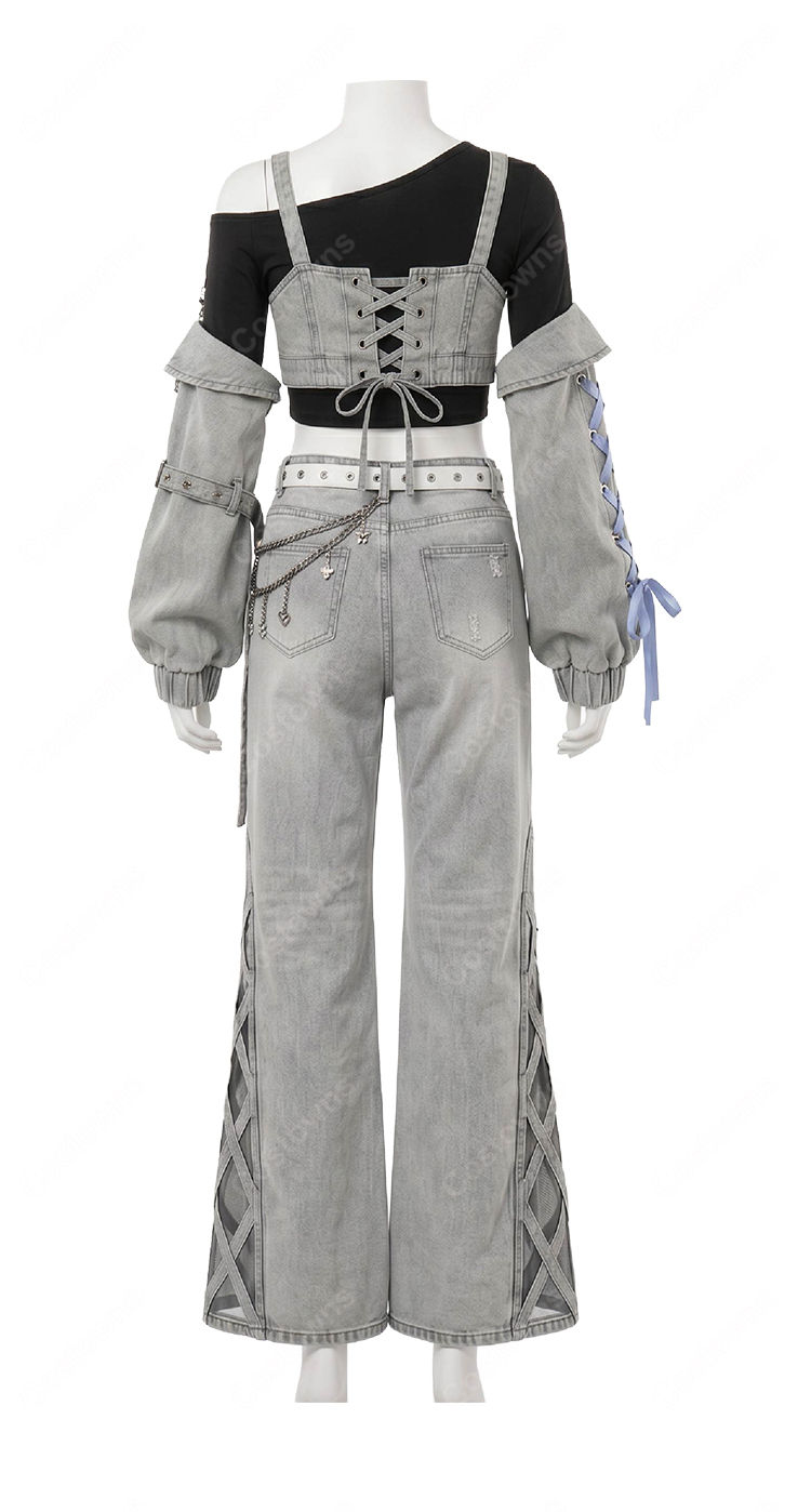 hololive ホロライブ 星街すいせい miCometブランド第二弾衣装 コスプレ衣装 デニム6点セット-3