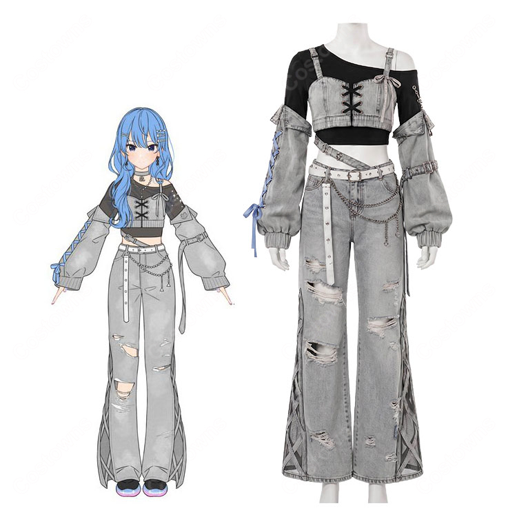 hololive ホロライブ 星街すいせい miCometブランド第二弾衣装 コスプレ衣装 デニム6点セット-1