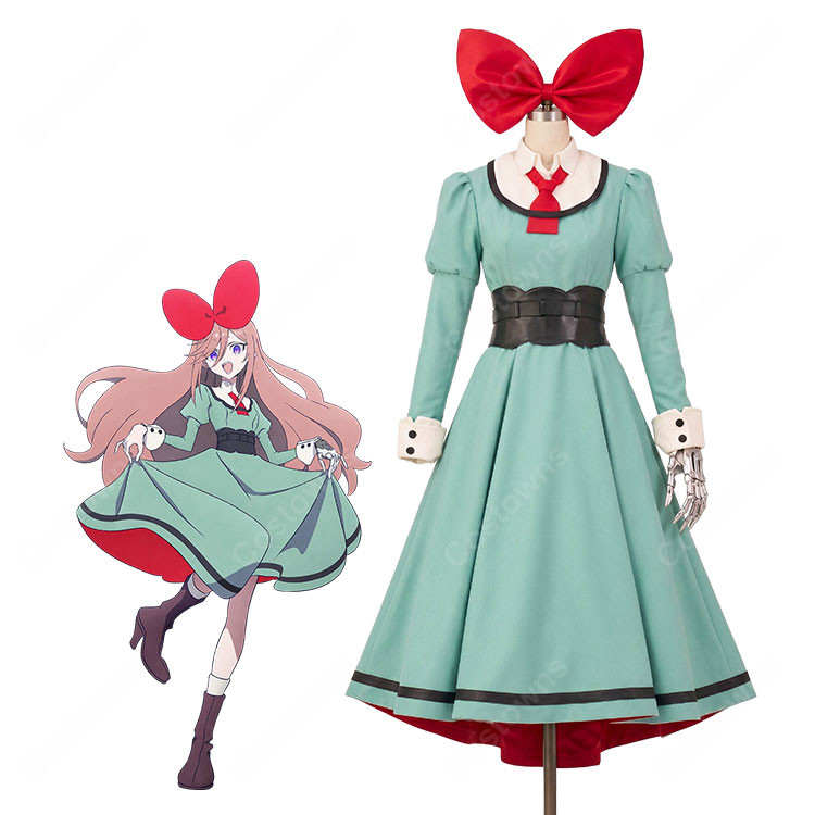 THE RIBBON HERO リボンヒーロー サファイア コスプレ衣装 変身前Ver. 大型赤リボン髪飾り付き S～XXL-1
