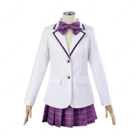 ハイキュー!! 私立白鳥沢学園高校 女子制服 コスプレ衣装 白ジャケット＆紫チェック柄スカート3点セット S～XXL(202×202)
