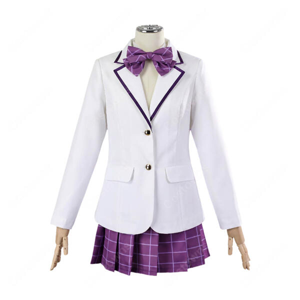 ハイキュー!! 私立白鳥沢学園高校 女子制服 コスプレ衣装 白ジャケット＆紫チェック柄スカート3点セット S～XXL元の画像