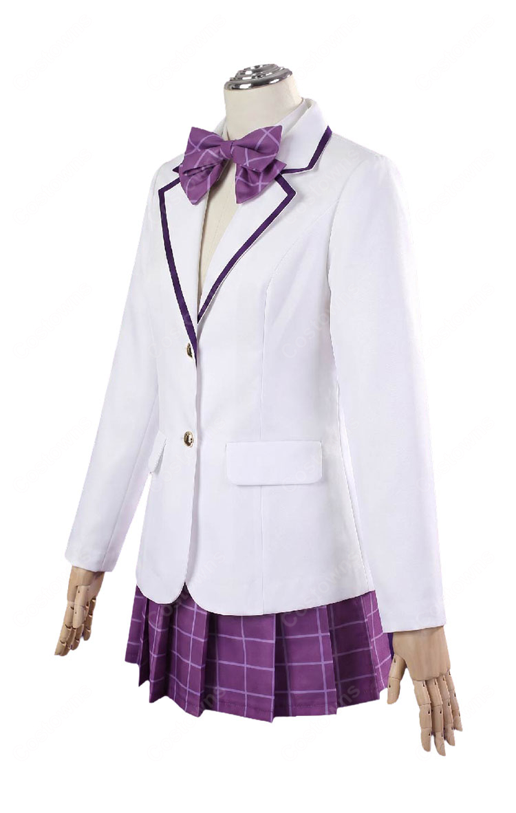 ハイキュー!! 私立白鳥沢学園高校 女子制服 コスプレ衣装 白ジャケット&紫チェック柄スカート3点セット S~XXL-3