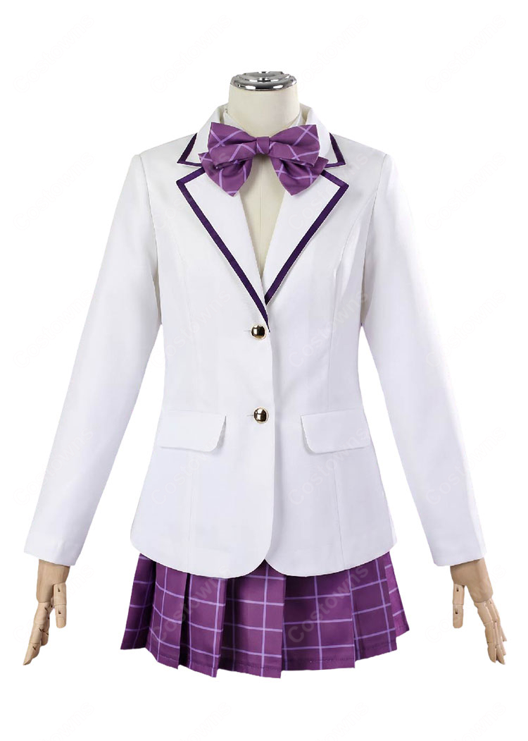 ハイキュー!! 私立白鳥沢学園高校 女子制服 コスプレ衣装 白ジャケット&紫チェック柄スカート3点セット S~XXL-2