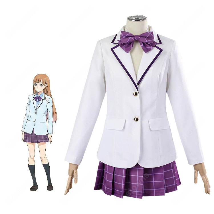 ハイキュー!! 私立白鳥沢学園高校 女子制服 コスプレ衣装 白ジャケット&紫チェック柄スカート3点セット S~XXL-1
