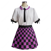 東方Project 姫海棠はたて 制服 コスプレ衣装 紫×黒チェック柄スカート＆髪飾り付き4点セット(202×202)