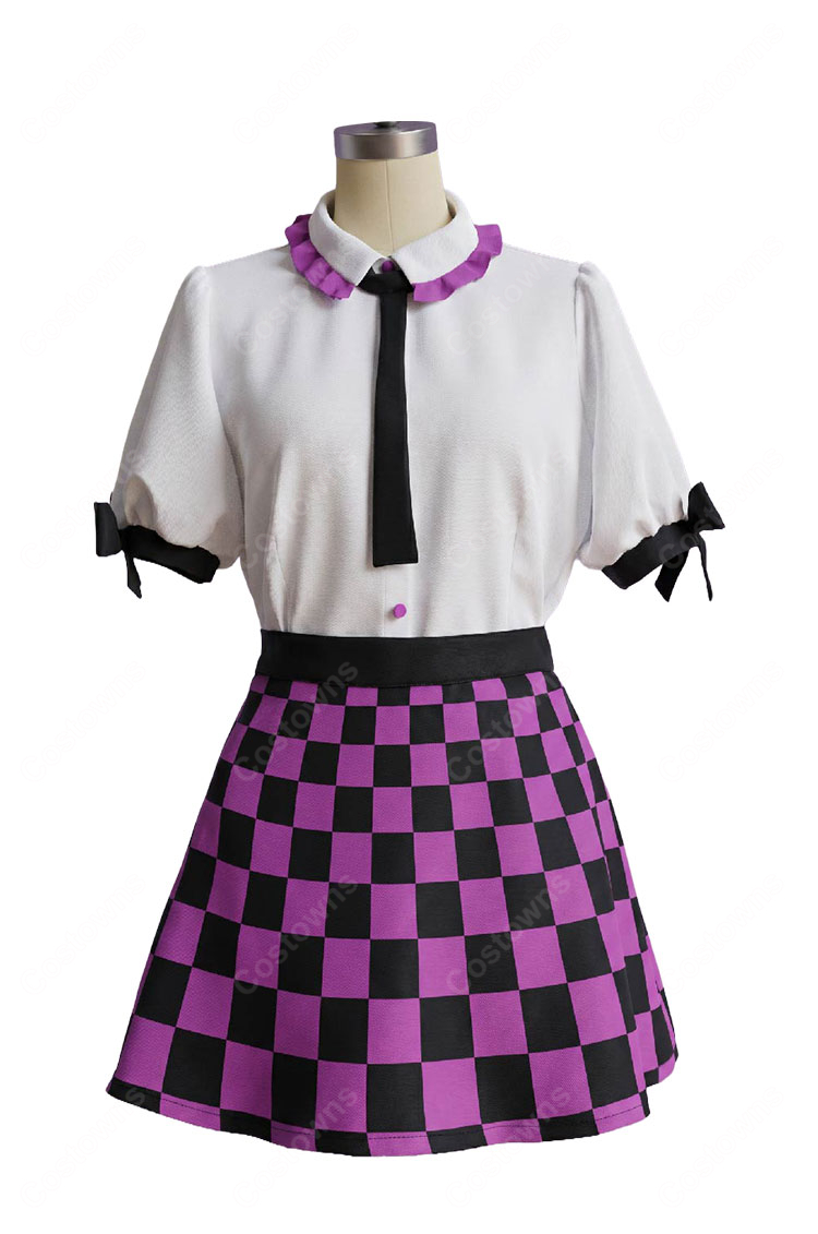 東方Project 姫海棠はたて 制服 コスプレ衣装 紫×黒チェック柄スカート&髪飾り付き4点セット-2