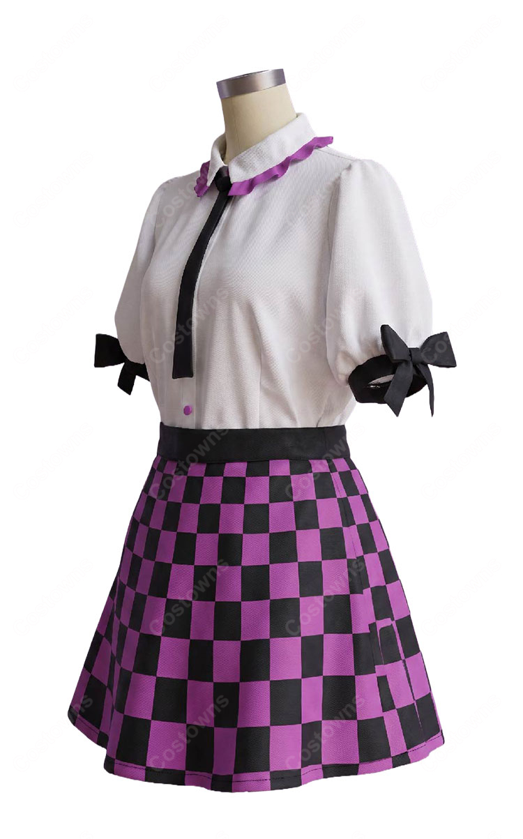 東方Project 姫海棠はたて 制服 コスプレ衣装 紫×黒チェック柄スカート&髪飾り付き4点セット-3