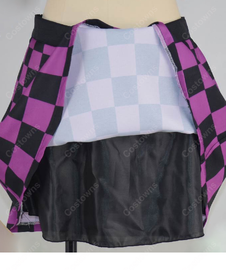 東方Project 姫海棠はたて 制服 コスプレ衣装 紫×黒チェック柄スカート&髪飾り付き4点セット-8