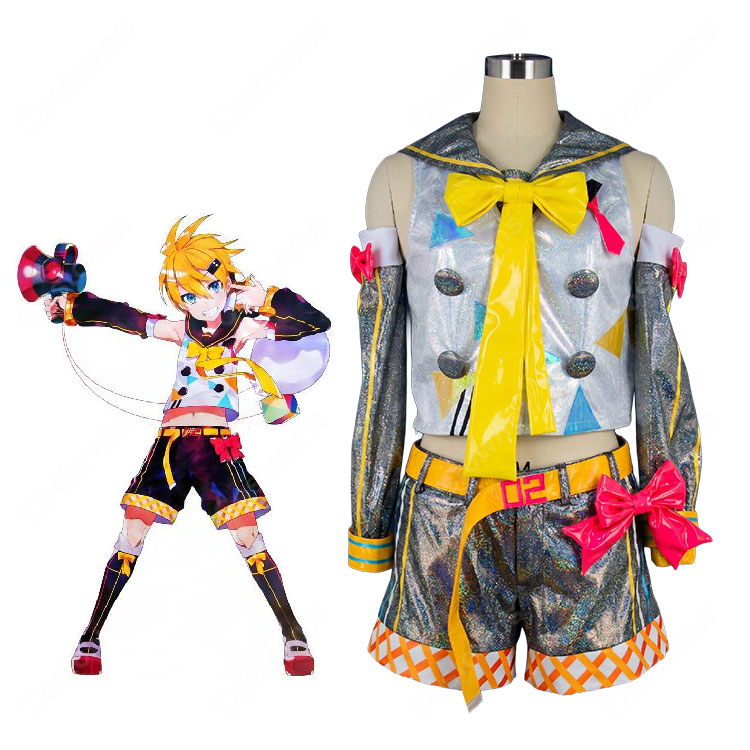 初音ミク「マジカルミライ 2018」鏡音レン コスプレ衣装 シルバーセーラー風トップス&ショートパンツ6点セット-1