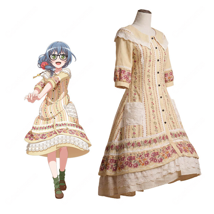 バンドリ！ ガールズバンドパーティ！ 朝日六花（ロック）通常衣装Ver. コスプレ衣装 花柄レースワンピース S～XXL対応-1