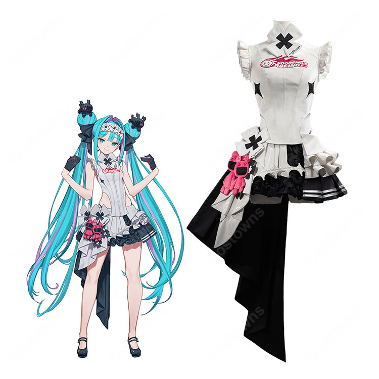 初音ミク GTプロジェクト レーシングミク 2026 カフェVer. コスプレ衣装 白黒フリル衣装5点セット S~XL対応-1