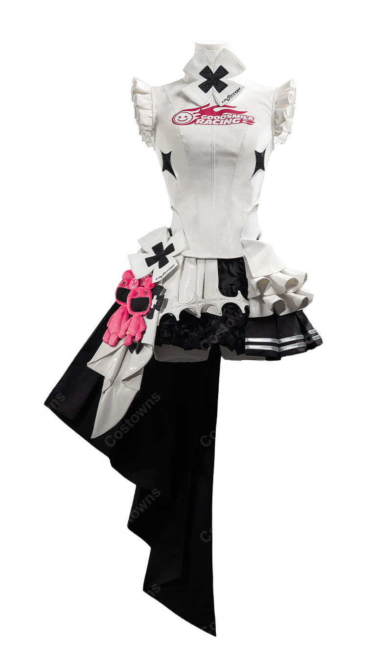 初音ミク GTプロジェクト レーシングミク 2026 カフェVer. コスプレ衣装 白黒フリル衣装5点セット S~XL対応-2