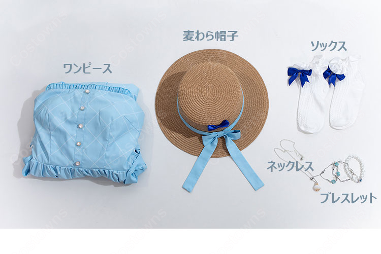 新世紀エヴァンゲリオン 綾波レイ「Sea Breeze」シリーズ第3弾 コスプレ衣装 夏ワンピース・麦わら帽子・アクセサリーセット-6